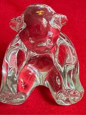 Baccarat Clear Crystal Bear Sculpture on Red